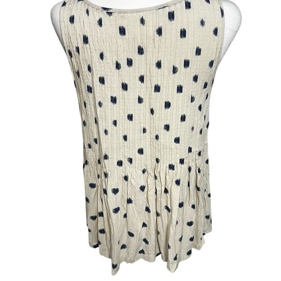 Anthropologie Maeve Saona Polka Dot Tank Pleat Swing Tan Blue medium 8 - Picture 7 of 14